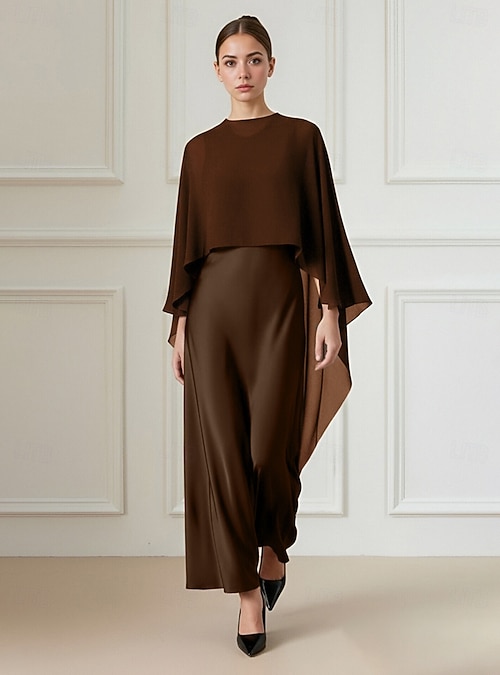 brown satin dress wedding guest Zapaka Women Brown Satin Long Bridesmaid Dress Cowl Neck Mermaid Wedding Guest Dress, Brown / US12 main image 1