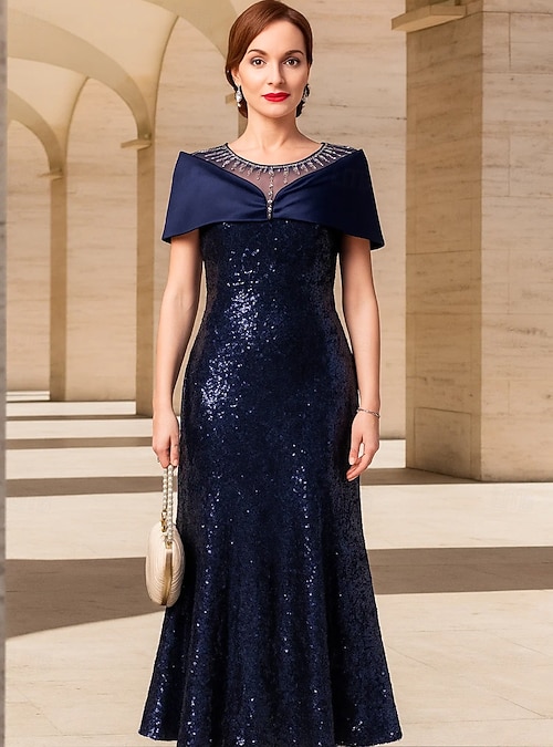 white christmas dresses Nylon Spandex Dress Round Neck Ruffle Sleeve Style 352D61 BT Blue/Tonal / X-Small main image 1
