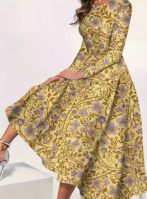 Women's Midi Dress Casual Dress Swing Dress Elegant Fashion Daily Outdoor Weekend Regular Fit Floral Long Sleeve Crew Neck Blue Yellow Green Spring Fall Winter Autumn 2026 - NZ $50.29 Women's Midi Dress Casual Dress Swing Dress Elegant Fashion Daily Outdoor Weekend Regular Fit Floral Long Sleeve Crew Neck Blue Yellow Green Spring Fall Winter Autumn 2026 - NZ $50.29