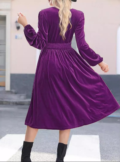 Women's Midi Dress Ruched Dress Modern Daily Outdoor Going out Regular Fit  Plain Long Sleeve V Neck Black Wine Purple Brown Spring Fall 2026 - $27.99
