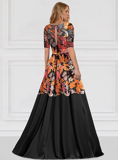 A-Line Floor Length Beaded Eembroidered Formal Dresses Mother of the Bride Dress  Evening Gown Ball Gown Formal Dress Elegant Vintage Glittering Half Sleeve  V Neck Wedding Formal Satin Sequined with 2026 -