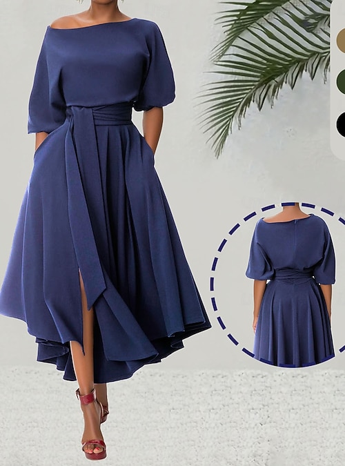Women's Midi Dress Sheath Dress A Line Dress Fit And Flare Dress Off The Shoulder Dress Party Casual Boho Winter Dress Daily Regular Fit Plain Half Sleeve Off Shoulder Blue claret Orange Women's Midi Dress Sheath Dress A Line Dress Fit And Flare Dress Off The Shoulder Dress Party Casual Boho Winter Dress Daily Regular Fit Plain Half Sleeve Off Shoulder Blue claret Orange