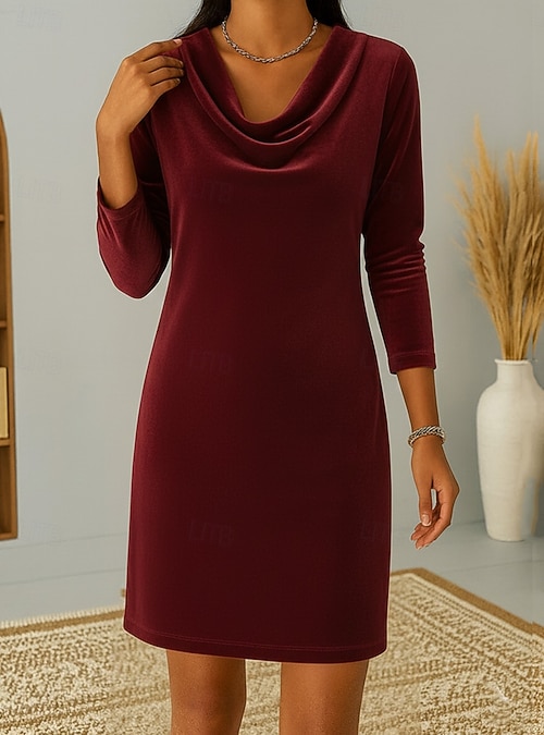 Women's Blue Light Blue Black Fall Winter Mini Dress Shift Dress Party Formal  Formal Regular Fit Plain Cowl Neck 2026 - $39.99