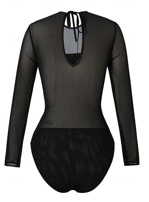 Women's One Piece Swimsuit Sexy Cutout Monokini Mesh Tummy Control High  Waist Slim Vacation Beach Wear Floral Round Neck Long Sleeve Bathing Suits  2026