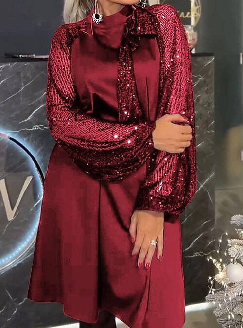 Christmas Women's Knee Length Dress A Line Dress Elegant Stylish Casual  Party Regular Fit Solid Color Long Sleeve High Neck Blue Black Red Purple  Spring Fall Winter 2026 - $39.99