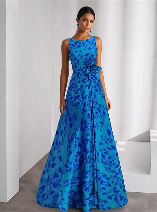 A-Line Floor Length Evening Gown Ball Gown Formal Dress Elegant Vintage Sleeveless Boat Neck Wedding Formal Pocket Satin with Floral Print 2026 - $195.99 A-Line Floor Length Evening Gown Ball Gown Formal Dress Elegant Vintage Sleeveless Boat Neck Wedding Formal Pocket Satin with Floral Print 2026 - $195.99