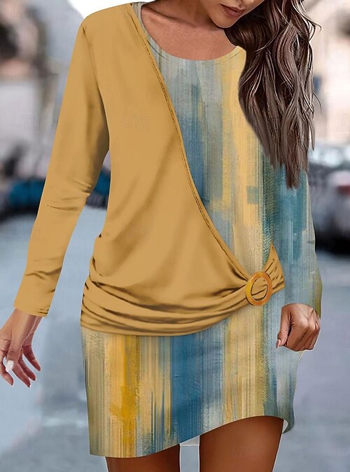 sachin and babi light blue dress Women's Mini Dress Sheath Dress Wrap Dress Bandage Dress Casual Date  Regular Fit Color Block Long Sleeve Crew Neck Black Yellow Red Khaki Fall  Winter 2026