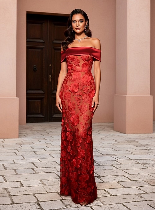chinese dress ladies Off The Shoulder Lace Satin A-Line Gown main image 1