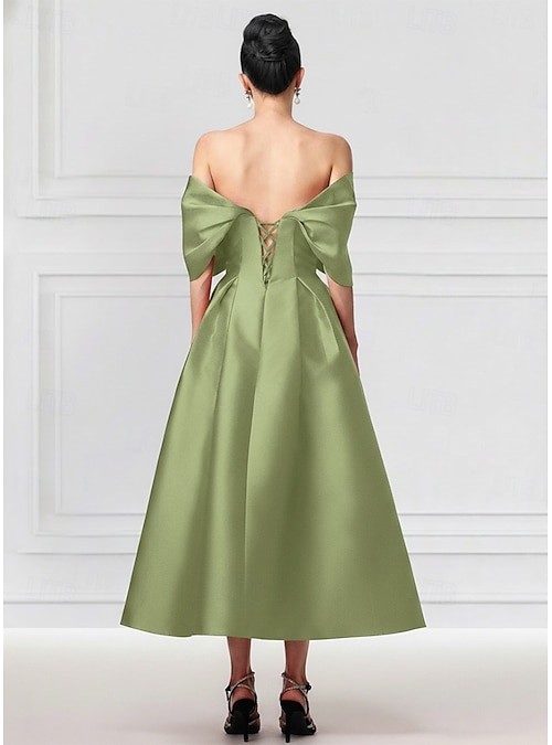 A-Line Tea Length Party Dress Cocktail Dress Wedding Guest Dress Mother of  the Bride Dress Short Sleeve Off Shoulder Elegant Formal Cocktail Party Semi  Formal Satin with Pleats 2026 - CHF115
