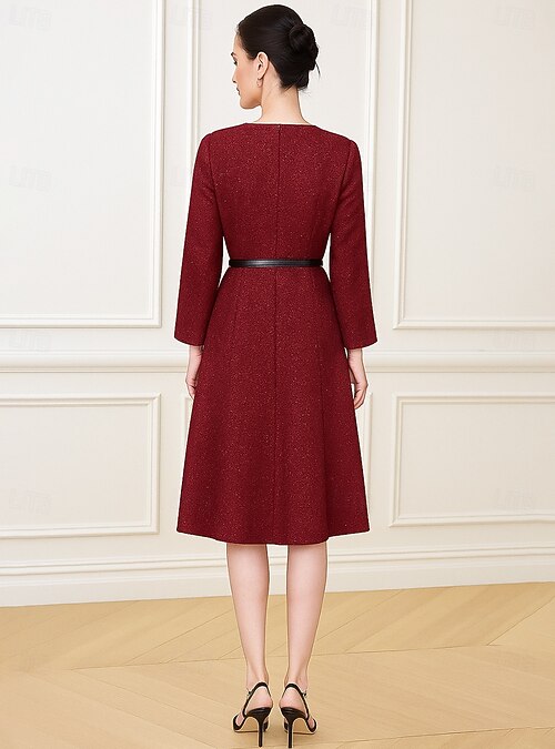 A-Line Knee Length Party Dress Cocktail Dress Wedding Guest Dress Mother of  the Bride Dress Long Sleeve Crew Neck Elegant Vintage Party with Sequin  2026 - $195.99