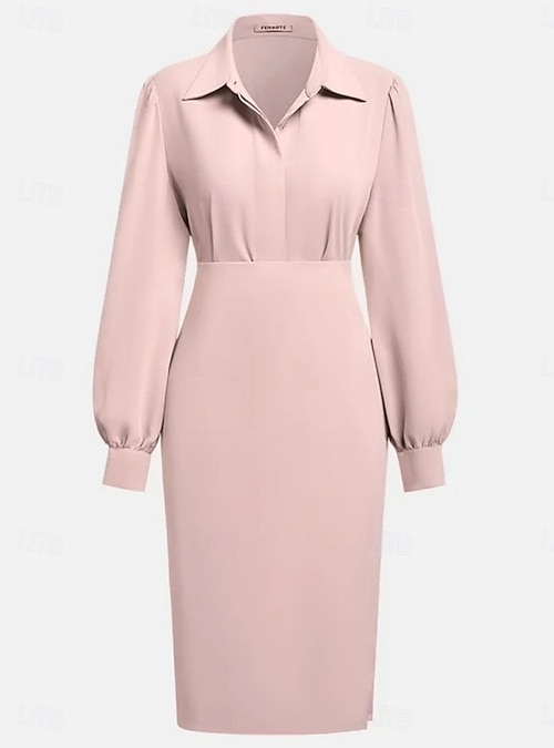 Women's Midi Dress Bodycon Dress Work Dresses Semi Formal Office Regular  Fit Plain Long Sleeve Shirt Collar Black Pink Beige Gray Spring Fall 2026 -  $33.99