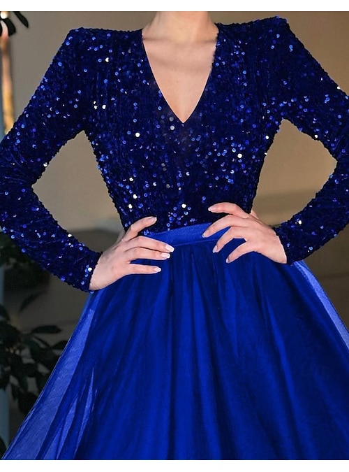 Ball Gown A-Line Tea Length Cocktail Dresses Party Dresses Vintage Sparkle  & Shine Puffy Long Sleeve V Neck Evening Party Cocktail Party Fall Wedding  Guest Tulle Sequined with Sequin 2026 - $153.99