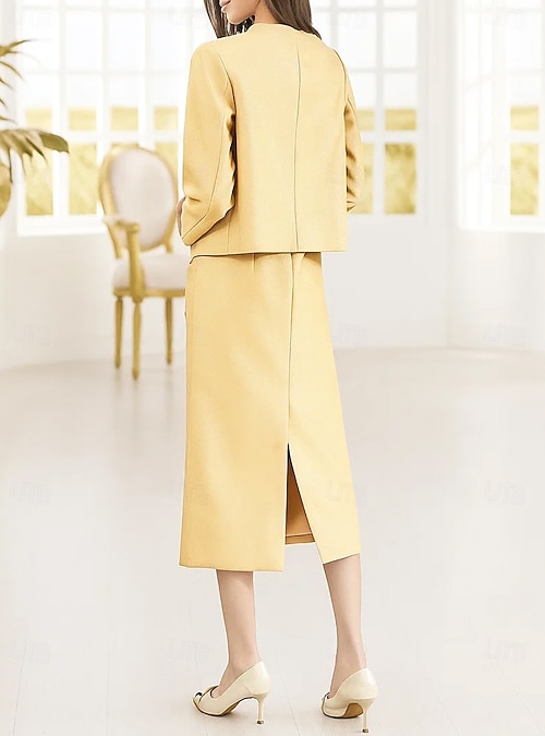 Sheath Column Tea Length Party Dress Cocktail Dress Wedding Guest Dress  Mother of the Bride Dress Long Sleeve Crew Neck Elegant Vintage Party  Spandex with Beading 2026 - GBP 182