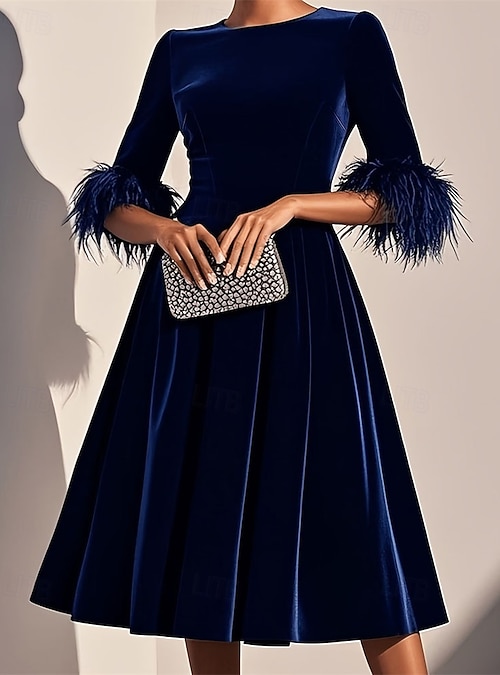 Women's Midi Dress Velvet Dress Winter Dress Swing Dress Elegant Fashion Classic Daily Outdoor Office Regular Fit Plain 3/4 Length Sleeve Crew Neck Blue Fall Winter 2026 - AU $80.79 Women's Midi Dress Velvet Dress Winter Dress Swing Dress Elegant Fashion Classic Daily Outdoor Office Regular Fit Plain 3/4 Length Sleeve Crew Neck Blue Fall Winter 2026 - AU $80.79