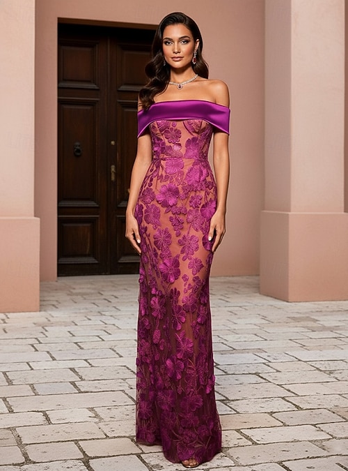 chinese dress ladies Sweetheart Off-Shoulder Sleeveless Lace Applique Satin Mermaid Wedding Dress with Sweep Train Custom Color / US2 main image 0