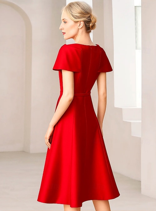 A-Line Knee Length Party Dress Cocktail Dress Wedding Guest Dress Mother of  the Bride Dress Short Sleeve Off Shoulder Elegant Vintage Party with Solid  Color 2026 - GBP 138