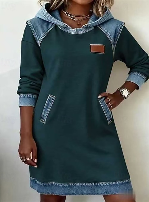 Women's Mini Dress Hoodie Dress Casual Dress Fashion Modern Daily Outdoor  Vacation Regular Fit Plain Long Sleeve Hooded Black White Yellow Green Fall  Winter 2026 - 41.99