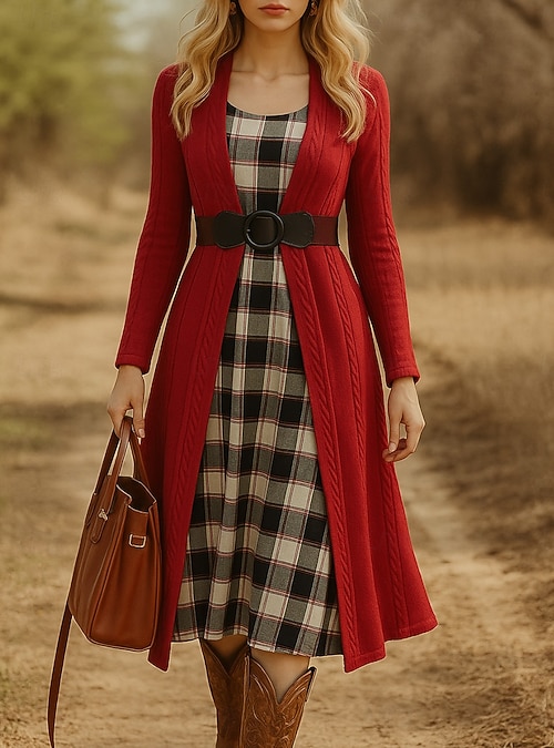 Women's Sweater Sweater Dress Casual Soft Pure Color Ribbed Crew Neck Patchwork Knitted Print Long Sleeve Long Tops Knit Outdoor Daily Weekend Black Red Fall Winter 2026 - $67.99 Women's Sweater Sweater Dress Casual Soft Pure Color Ribbed Crew Neck Patchwork Knitted Print Long Sleeve Long Tops Knit Outdoor Daily Weekend Black Red Fall Winter 2026 - $67.99