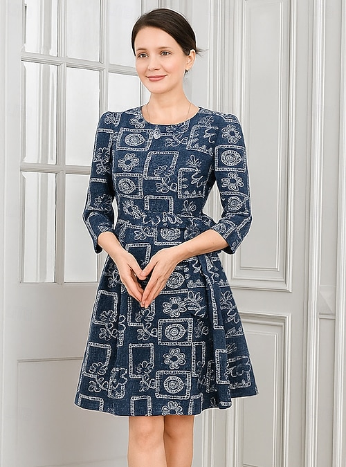 A-Line Knee Length Party Dress Cocktail Dress Wedding Guest Dress Mother of  the Bride Dress 3/4 Length Sleeve Crew Neck Elegant Vintage Luxurious with  Embroidery 2026 - kr.1389