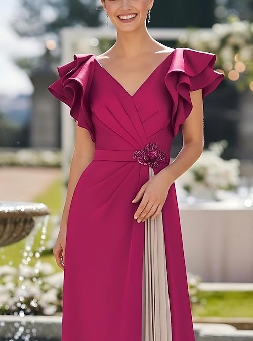 Sheath Column Floor Length Satin Dress Wedding Guest Dress Formal Dresses Mother of the Bride Dress Short Sleeve V Neck Elegant Vintage Formal Wedding Guest Satin with Pleats Crystals 2026 - $157.99 Sheath Column Floor Length Satin Dress Wedding Guest Dress Formal Dresses Mother of the Bride Dress Short Sleeve V Neck Elegant Vintage Formal Wedding Guest Satin with Pleats Crystals 2026 - $157.99