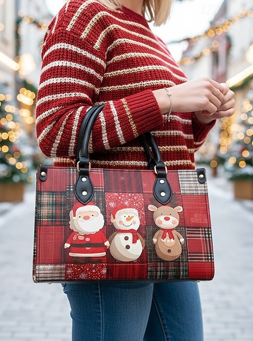 2026年 レディース クリスマス トートバッグ - フェイクレザー、サンタ 
