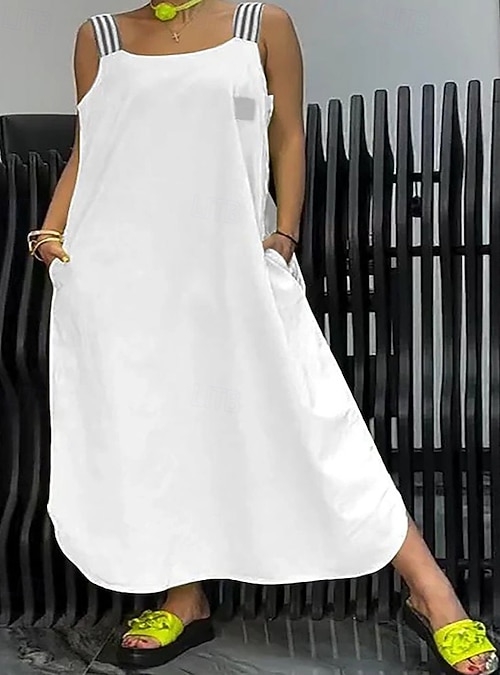 Women's Midi Dress Cotton Linen Dresses Shift Dress Sundress Casual Dress  Elegant Fashion Modern Daily Vacation Going out Loose Fit Plain Sleeveless Square  Neck Black White Yellow Red Summer Spring 2026 -