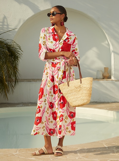 Abstract Floral Print Long Shirt Maxi Dress Vacation Casual 2026 - $22.19 Abstract Floral Print Long Shirt Maxi Dress Vacation Casual 2026 - $22.19