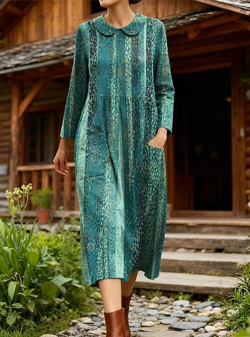 holiday knee length dresses 3/4 Sleeve Printed Midi Tunic Holiday Dress, Green Abstract – Jolie Moi  Retail main image 1