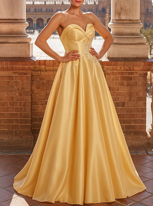 A-Line Floor Length Formal Dresses Evening Gown Quinceanera Dresses Elegant  Party Sleeveless Strapless Evening Party Wedding with Embroidery 2026 - GBP  163
