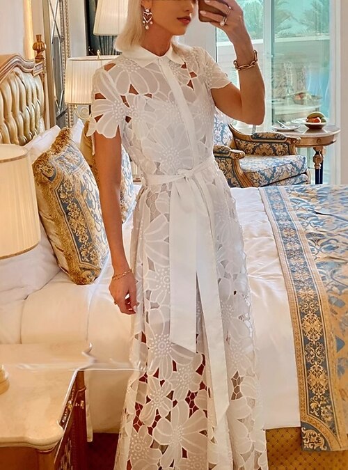 chinese dress ladies Momyknows White Off Shoulder Lace Bandeau Tie Front Mermaid Bandage Going Out Photoshoot Maternity Maxi Dress White / M main image 0