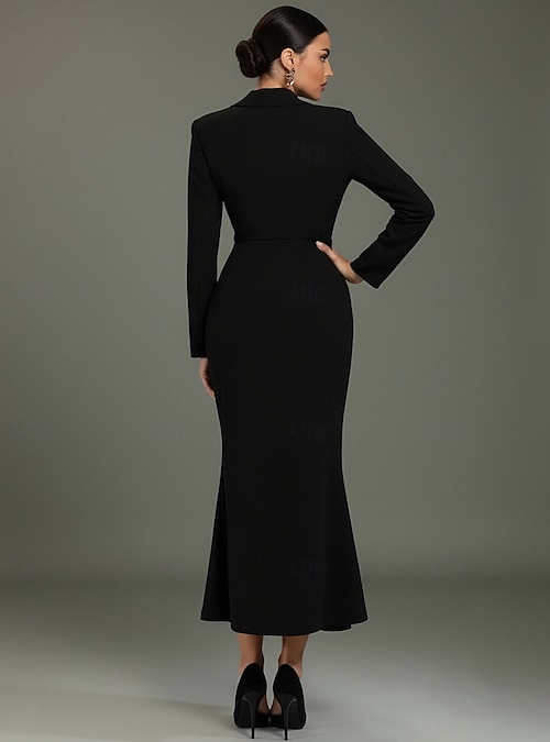 mermaid dress for office work Women's Tuxedo Dress Mermaid Trumpet Business Office Work Stretch Fabric  Elegant Long Sleeve Ankle Length Midi Length Notch Peak Lapel Single  Breasted