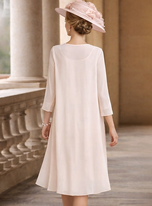 knee length dresses for church AOMONI Women 3/4 Sleeve Fit and Flare Semi-Formal Dress Midi Dresses Black L at Amazon Women's Clothing store daily dressing Two Piece Sheath Column Knee