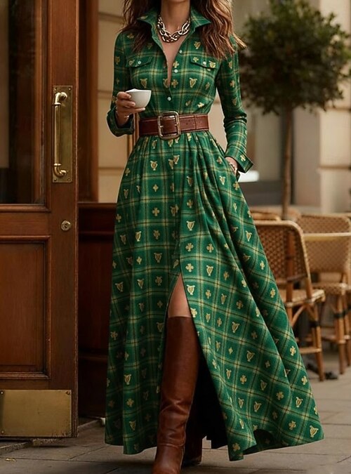 green plaid maxi dress Joyfolie Girls Rosi Boho Dress in Cinnamon Tartan main image 0