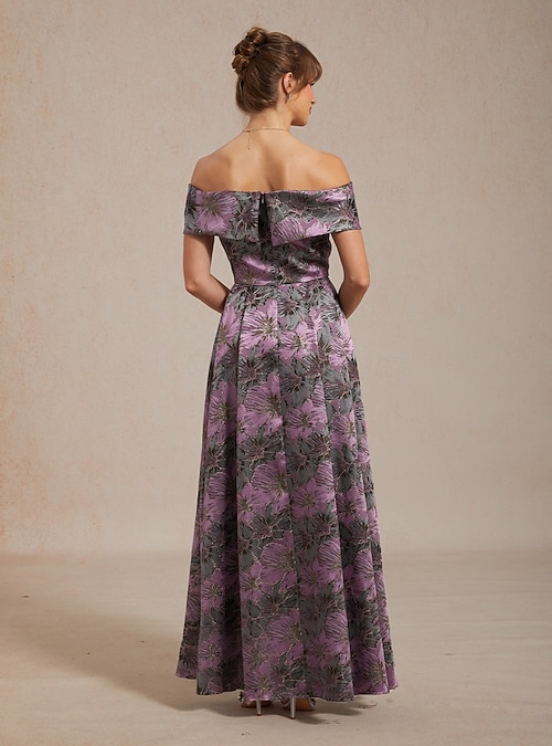 Women's Maxi Dress Fit And Flare Dress Off The Shoulder Dress Elegant Evening Party Jacquard Metallic Regular Fit Floral Sleeveless Off Shoulder