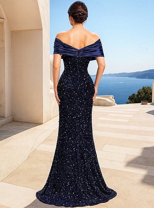 Mermaid Trumpet Floor Length Sequin Dress Party Dress Cocktail Dress  Quinceanera Dresses Elegant Party Sleeveless Off Shoulder Prom Evening  Party with Glitter 2026 - 86.99