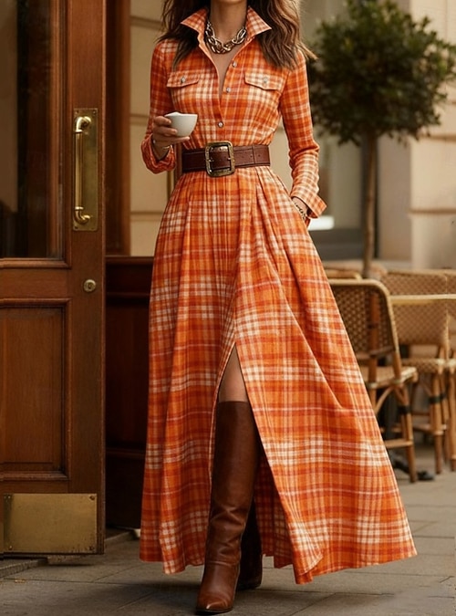 knee length dresses for ladies Long Sleeve Shift Maxi