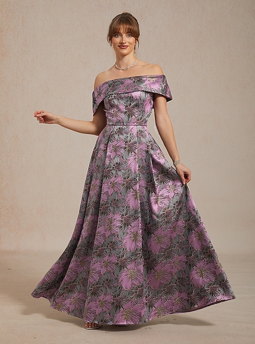 slim fit dress slacks Ladivine Cd0211 Short Dress Sheer Fit & Flare Shimmer Off The Shoulder  Corset – Glass Slipper Formals main image 0