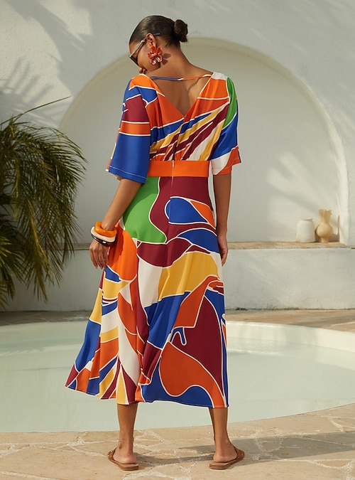 color block satin dress Draped asymmetric color-block satin dress - dark green
