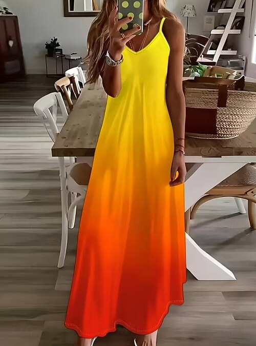 blue and orange ombre dress Women's Maxi Sundress A Line Dress Slip Dress Vacation Casual Boho Beach Loose Fit Graphic Sleeveless V Neck Amethyst Summer Spring 2026 Ombre Maxi DressAdjustable Spaghetti Size:16/18 Mini dress corset evening dress Blue Rhinestone Embellished Sweetheart