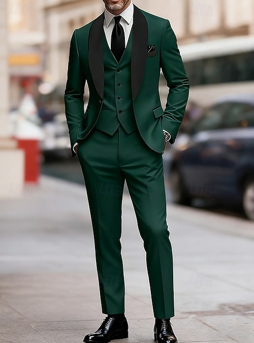 Men's Blazer+Vest+Dress Pants Christmas Blazer Suits Christmas Business  Cocktail Party Fashion Casual Spring Fall Polyester Plain Pocket Buttons  Comfortable Single Breasted Blazer Red Gold Green 2026 - CAD $111.99