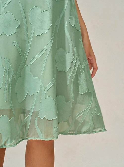 Women's Mini Dress Chiffon Dress Elegant Daily Wedding Guest Regular Fit Floral Short Sleeve Crew Neck Sage Green