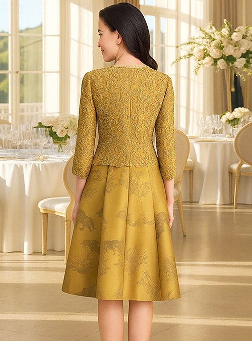 A-Line Knee Length Formal Dresses Evening Gown Mother of the Bride Dress Long Sleeve V Neck Elegant Vintage Luxurious Formal with Flower 2026 - $178.99 A-Line Knee Length Formal Dresses Evening Gown Mother of the Bride Dress Long Sleeve V Neck Elegant Vintage Luxurious Formal with Flower 2026 - $178.99