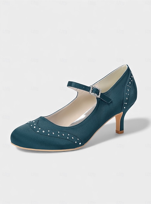 navy blue satin dress shoes Women's Wide Fit Sabrina Satin Diamante Trim Slingback High Stiletto Court Shoes, navy