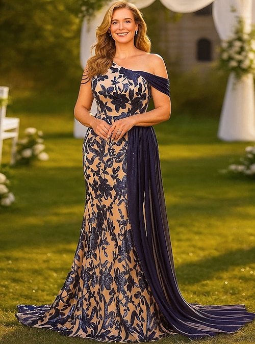 Elegant Dresses All Evening Dresses Black Mermaid Formal Gown 24327 With  Gold Flowers PromGirl