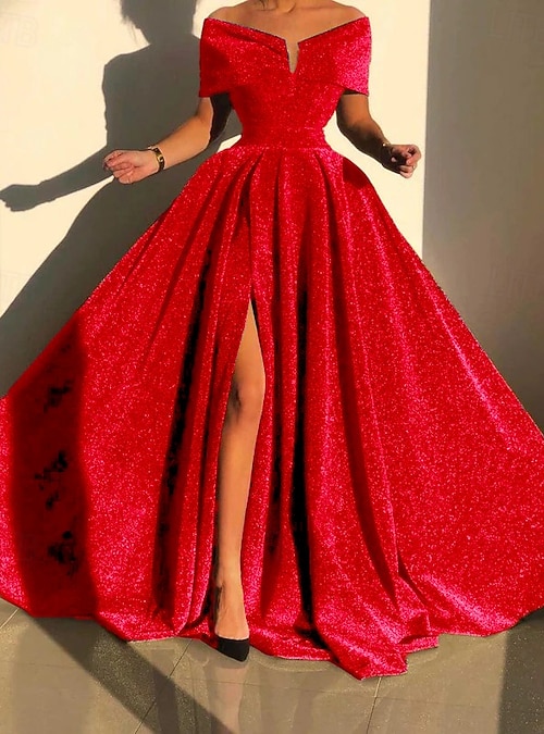 A-Line Court Train Prom Dresses Evening Gown Ball Gown Formal Dress Sparkle & Shine High Split Sleeveless Off Shoulder Formal Fall Sequined with Sequin Slit 2026 - GBP 158 A-Line Court Train Prom Dresses Evening Gown Ball Gown Formal Dress Sparkle & Shine High Split Sleeveless Off Shoulder Formal Fall Sequined with Sequin Slit 2026 - GBP 158