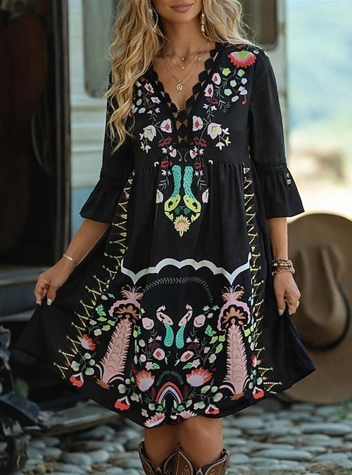 Women's Midi Dress Boho Dress Chiffon Dress Boho Chic Dresses Elegant Dress Elegant Bohemia Vintage Daily Vacation Date Slim Floral Short Sleeve V Neck Black Summer Spring Fall Winter 2026 - $28.99 Women's Midi Dress Boho Dress Chiffon Dress Boho Chic Dresses Elegant Dress Elegant Bohemia Vintage Daily Vacation Date Slim Floral Short Sleeve V Neck Black Summer Spring Fall Winter 2026 - $28.99