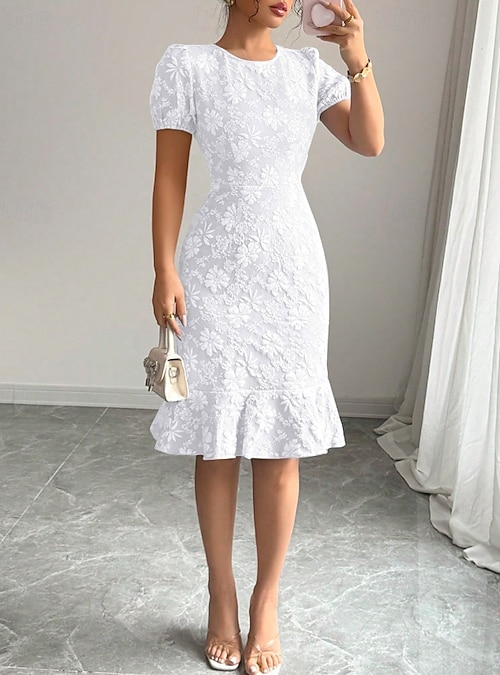 Women's Midi Dress Lace Dress Party Dress Cocktail Dress Sheath Dress  Elegant Modern Party Birthday Cocktail Party Regular Fit Plain Short Sleeve  Crew Neck White Pink Light Blue Summer Spring 2026 - $31.99