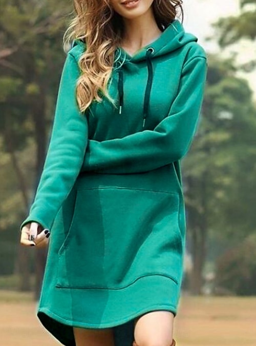 navy blue dress for baby girl ROKIACDE Fall Dresses for Women 2023 Trendy Winter Long Sleeve Ruched Dress  Christmas Hoodie Dress Formal main image 1