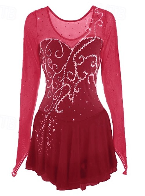 dark red figure skating dress red skate dress with elaborate flower rhinestone decorations