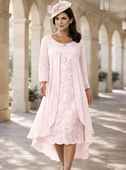 knee length dresses for ladies Champagne Mother of The Bride Dress with Jacket Glitter Lace Bodice Satin Mother of The Bride Dress